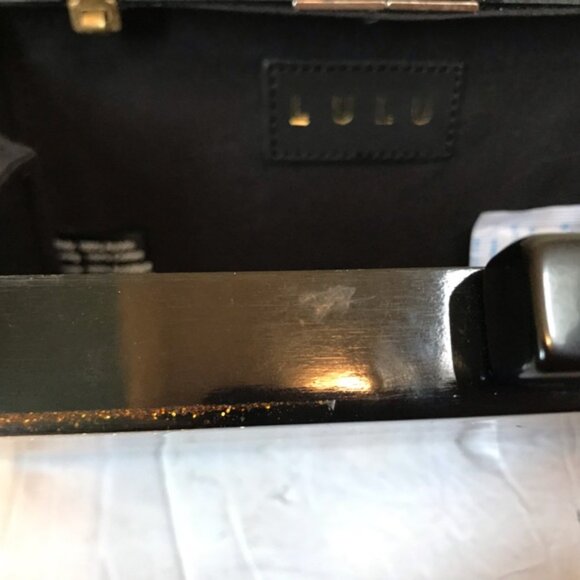 Lulu NYC NEW Zebra Acrylic Box Clutch Glitter Crossbody Shoulder Bag Gold Black - Picture 6 of 16